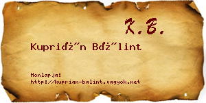 Kuprián Bálint névjegykártya